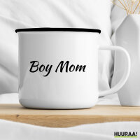 Emaille Tasse Boy Mom Schriftzug 300ml Vintage Emaille Becher