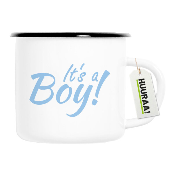 Emaille Tasse It`s a Boy! Schriftzug 300ml Vintage Emaille Becher