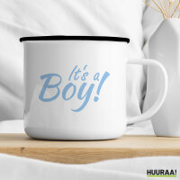Emaille Tasse It`s a Boy! Schriftzug 300ml Vintage Emaille Becher