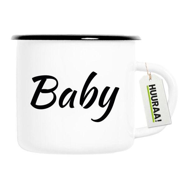 Emaille Tasse Baby Schriftzug 300ml Vintage Emaille Becher