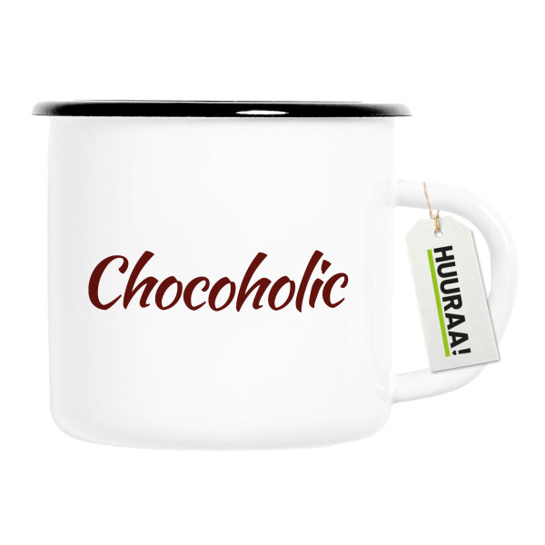 Emaille Tasse Chocoholic Schriftzug 300ml Vintage Emaille Becher