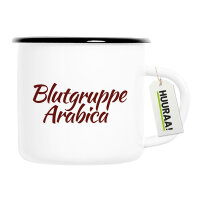 Emaille Tasse Blutgruppe Arabica Schriftzug 300ml Vintage Emaille Becher