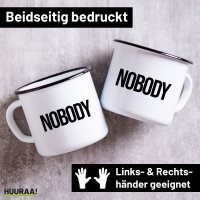 Emaille Tasse Nobody Schriftzug 300ml Vintage Emaille Becher