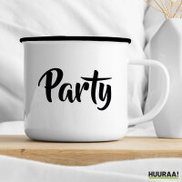 Emaille Tasse Party Schriftzug 300ml Vintage Emaille Becher