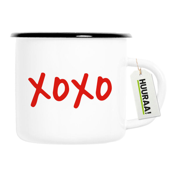 Emaille Tasse XOXO Kuss 300ml Vintage Emaille Becher