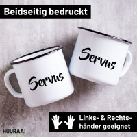 Emaille Tasse Servus Schriftzug 300ml Vintage Emaille Becher