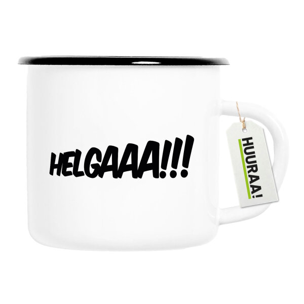 Emaille Tasse Helgaaa Schriftzug 300ml Vintage Emaille Becher