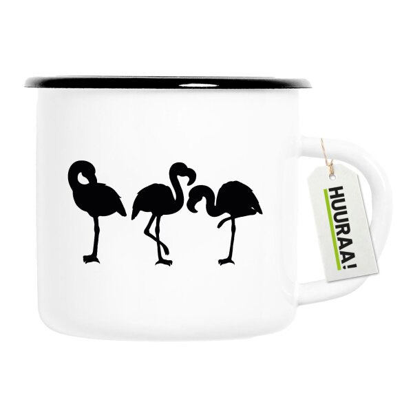 Emaille Tasse Flamingos Silhouette 300ml Vintage Emaille Becher