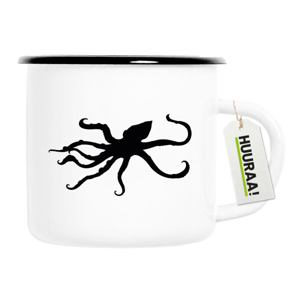 Emaille Tasse Oktopus Silhouette 300ml Vintage Emaille Becher
