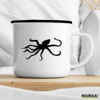 Emaille Tasse Oktopus Silhouette 300ml Vintage Emaille Becher