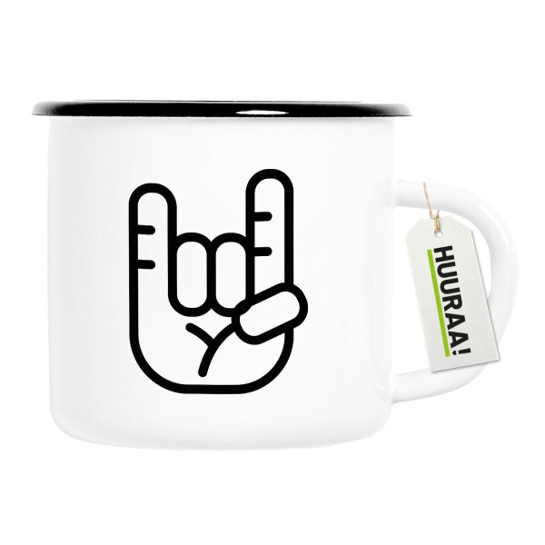 Emaille Tasse Pommesgabel Hand 300ml Vintage Emaille Becher