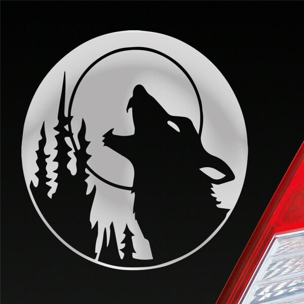 Autoaufkleber Wolf Heulen Silber ca. 10x10cm