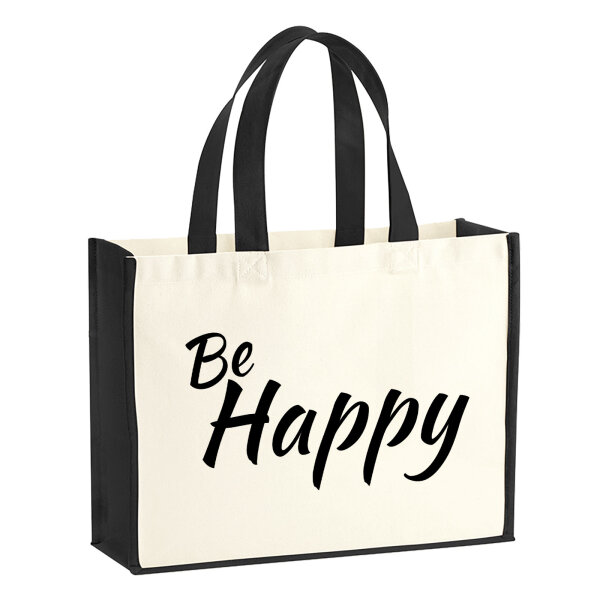 Jutetasche Be Happy Schriftzug 21 Liter Black
