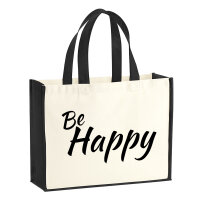 Jutetasche Be Happy Schriftzug 21 Liter Black