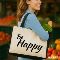 Jutetasche Be Happy Schriftzug 21 Liter Black
