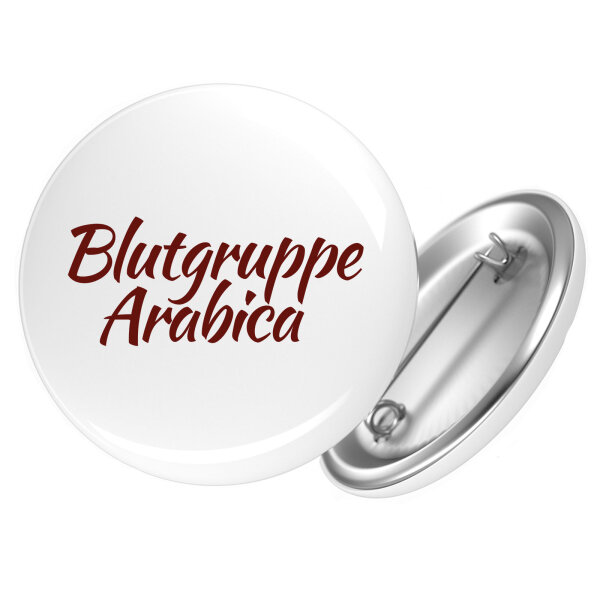 Button Blutgruppe Arabica Schriftzug