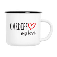 Emaille Tasse Cardiff my love in Wei&szlig;, 300 ml