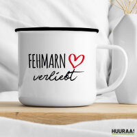Emaille Tasse Fehmarn verliebt 300ml Vintage Emaille Becher