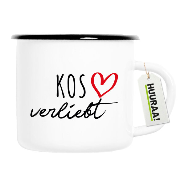 Emaille Tasse Kos verliebt 300ml Vintage Emaille Becher