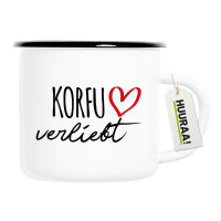 Emaille Tasse Korfu verliebt 300ml Vintage Emaille Becher