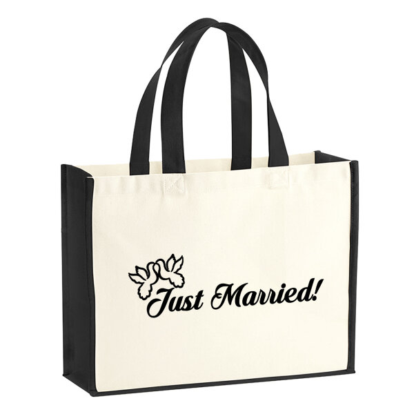 Jutetasche Just Married Tauben 21 Liter Black