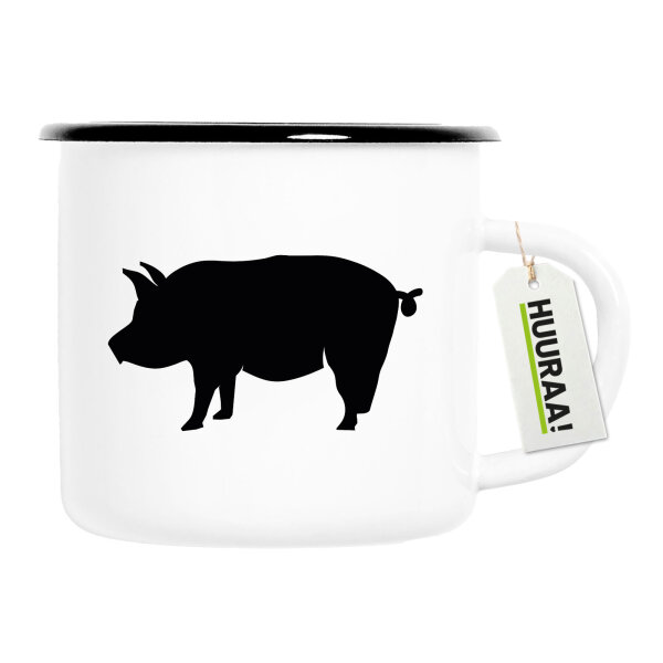 Emaille Tasse Schwein Silhouette 300ml Vintage Emaille Becher