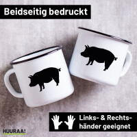 Emaille Tasse Schwein Silhouette 300ml Vintage Emaille...