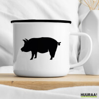 Emaille Tasse Schwein Silhouette 300ml Vintage Emaille Becher