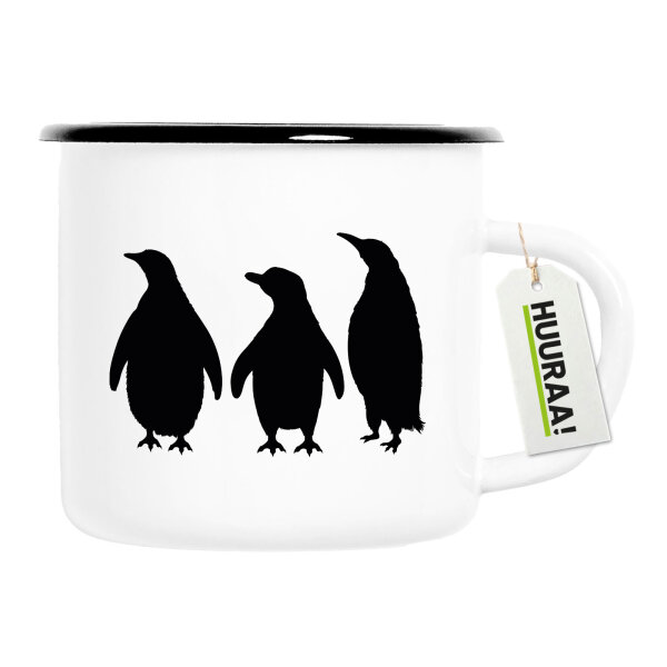 Emaille Tasse Pinguine Silhouette 300ml Vintage Emaille Becher