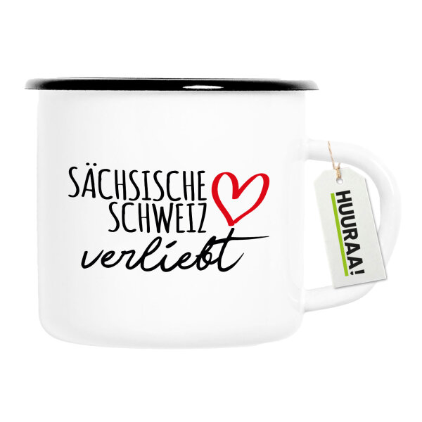Emaille Tasse Sächsische Schweiz verliebt 300ml Vintage Emaille Becher