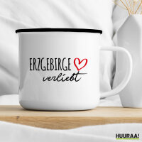 Emaille Tasse Erzgebirge verliebt 300ml Vintage Emaille Becher