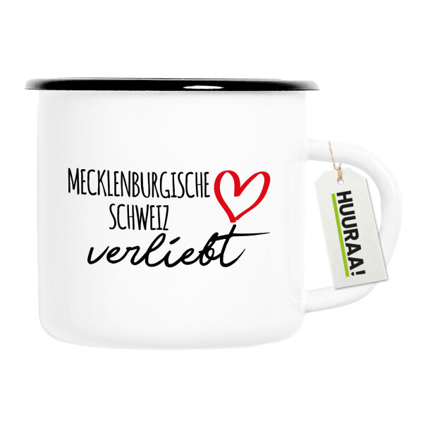 Emaille Tasse Mecklenburgische Schweiz verliebt 300ml Vintage Emaille Becher