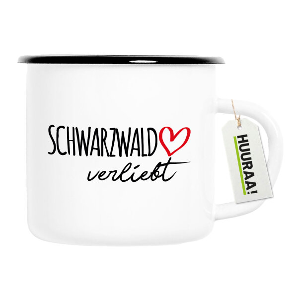 Emaille Tasse Schwarzwald verliebt 300ml Vintage Emaille Becher