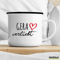 Emaille Tasse Gera verliebt 300ml Vintage Emaille Becher