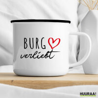 Emaille Tasse Burg verliebt 300ml Vintage Emaille Becher