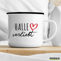 Emaille Tasse Halle verliebt 300ml Vintage Emaille Becher