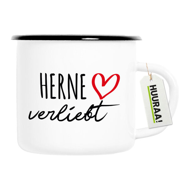 Emaille Tasse Herne verliebt 300ml Vintage Emaille Becher