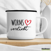 Emaille Tasse Worms verliebt 300ml Vintage Emaille Becher