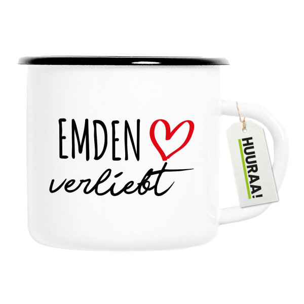 Emaille Tasse Emden verliebt 300ml Vintage Emaille Becher