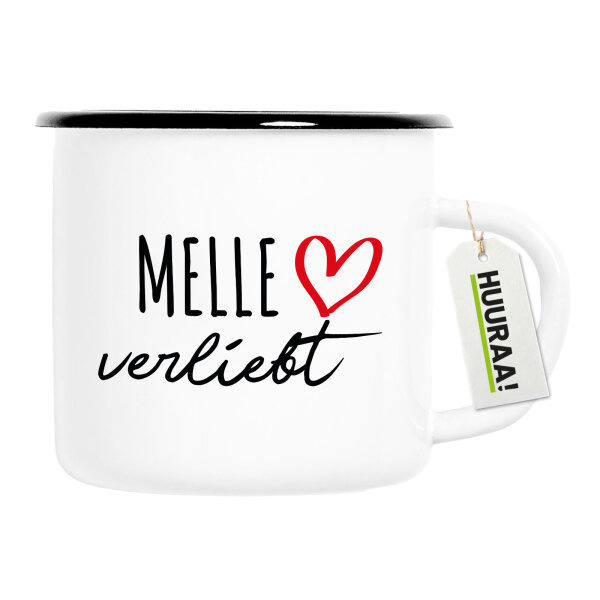 Emaille Tasse Melle verliebt 300ml Vintage Emaille Becher