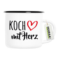Emaille Tasse Koch mit Herz 300ml Vintage Emaille Becher