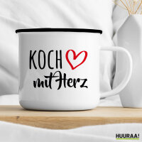 Emaille Tasse Koch mit Herz 300ml Vintage Emaille Becher