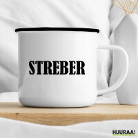 Emaille Tasse Streber Schriftzug 300ml Vintage Emaille Becher