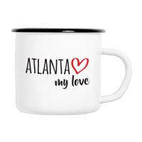 Emaille Tasse Atlanta my love in Wei&szlig;, 300 ml