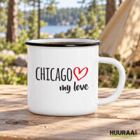 Emaille Tasse Chicago my love in Wei&szlig;, 300 ml