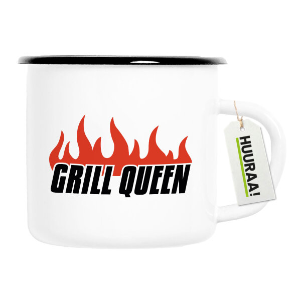 Emaille Tasse Grill Queen Flammen 300ml Vintage Emaille Becher