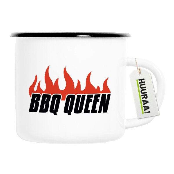 Emaille Tasse BBQ Queen Flammen 300ml Vintage Emaille Becher