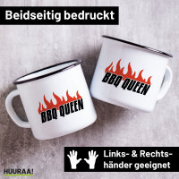 Emaille Tasse BBQ Queen Flammen 300ml Vintage Emaille Becher