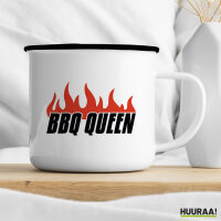 Emaille Tasse BBQ Queen Flammen 300ml Vintage Emaille Becher