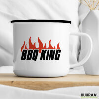 Emaille Tasse BBQ King Flammen 300ml Vintage Emaille Becher